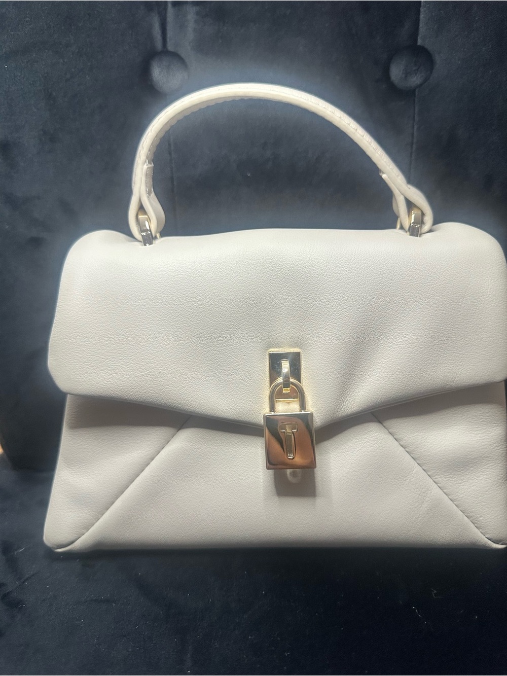 Ted Baker Elegant Bone color Top-Handle Satchel Bag with Gold Lock.